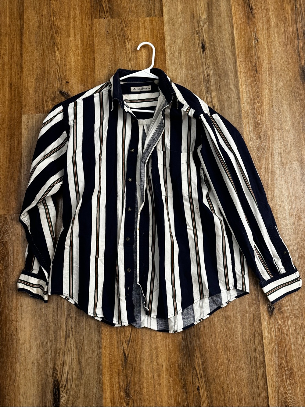 Munsingwear Navy & White Striped Men's Button-Up Shirt